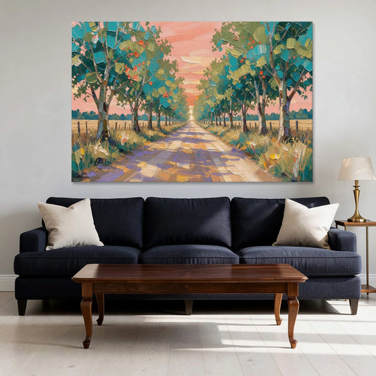 Country Road Painting Through Summer Trees - Canvas Wall Art - Sofa - 60x40