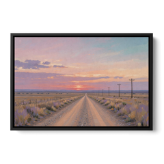 Country Road Wall Art at Prairie Twilight - Black Framed Canvas Wall Art - Front