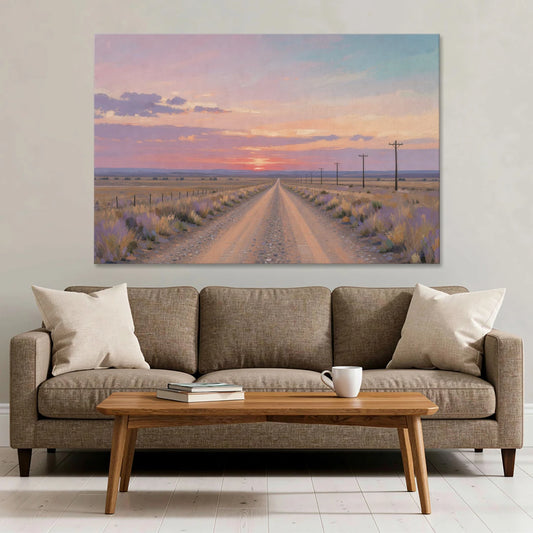 Country Road Wall Art at Prairie Twilight - Canvas Wall Art - Sofa - 60x40