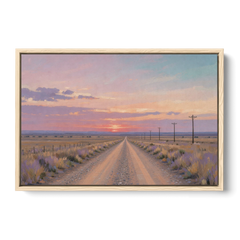 Country Road Wall Art at Prairie Twilight - Oak Framed Canvas Wall Art - Front