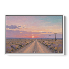 Country Road Wall Art at Prairie Twilight - White Framed Canvas Wall Art - Front