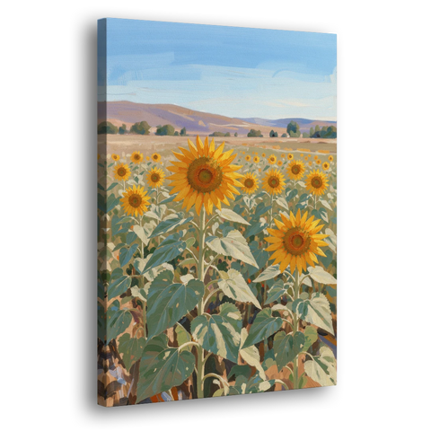 Country Wall Art of a Sunflower Field in Summer - Canvas Wall Art - Side