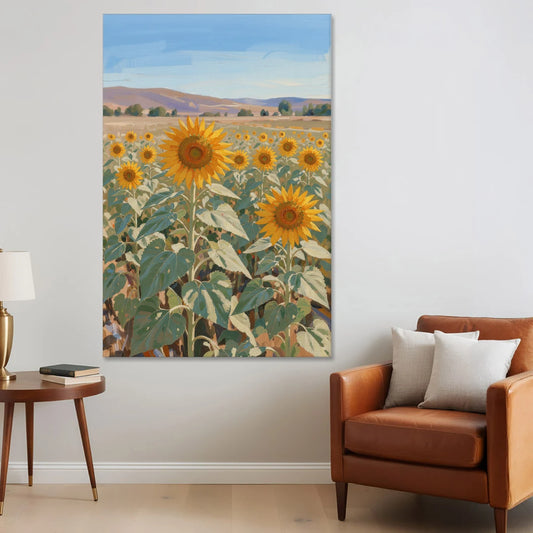 Country Wall Art of a Sunflower Field in Summer - Canvas Wall Art - Sofa - 40x60