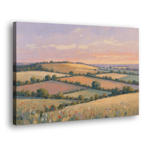 Countryside Landscape Painting at Lavender Dusk - Canvas Wall Art - Side