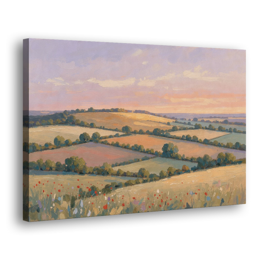 Countryside Landscape Painting at Lavender Dusk - Canvas Wall Art - Side