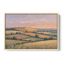 Countryside Landscape Painting at Lavender Dusk - Oak Framed Canvas Wall Art - Front