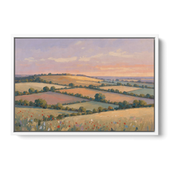 Countryside Landscape Painting at Lavender Dusk - White Framed Canvas Wall Art - Front