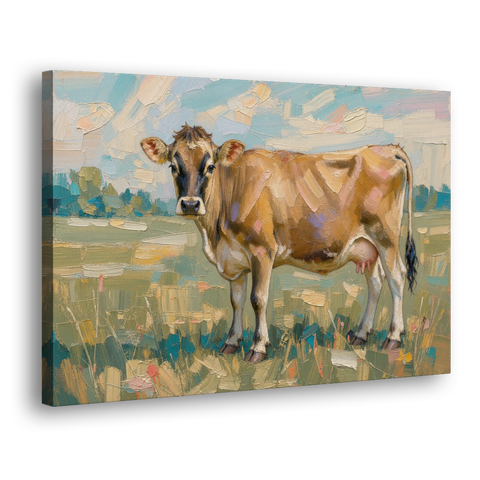 Cow Painting of a Jersey in Summer Pasture - Canvas Wall Art - Side