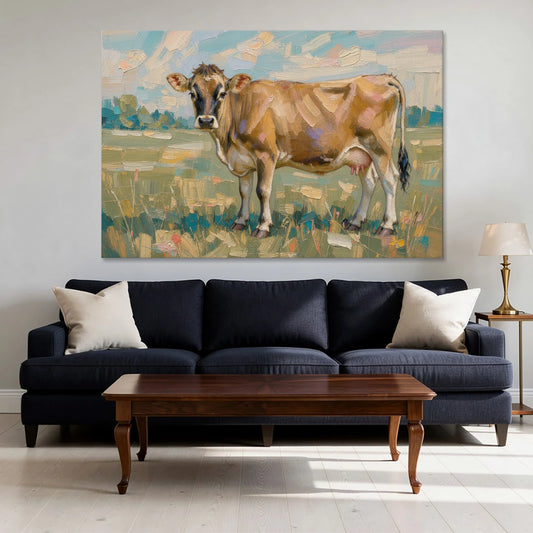 Cow Painting of a Jersey in Summer Pasture - Canvas Wall Art - Sofa - 60x40