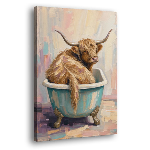 Cow in Bathtub Wall Art with a Backward Glance - Canvas Wall Art - Side
