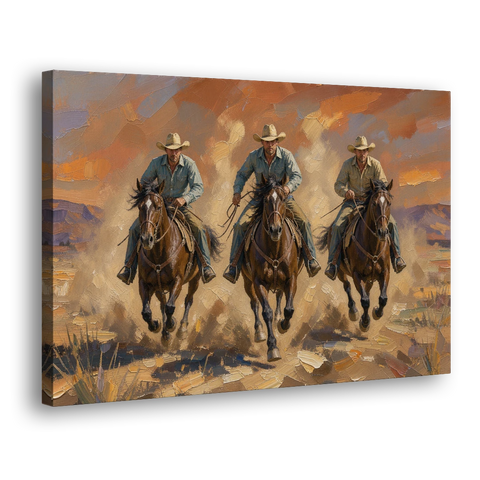 Cowboy Painting of Three Riders Out of the Dust - Canvas Wall Art - Side