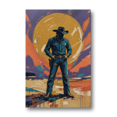 Cowboy Wall Art with Gunslinger and Golden Sun - Canvas Wall Art - Front