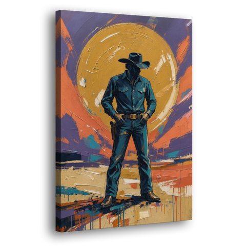 Cowboy Wall Art with Gunslinger and Golden Sun - Canvas Wall Art - Side