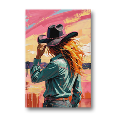 Cowgirl Wall Art in a Hot Desert Wind - Canvas Wall Art - Front