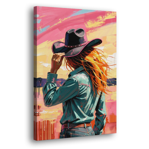 Cowgirl Wall Art in a Hot Desert Wind - Canvas Wall Art - Side