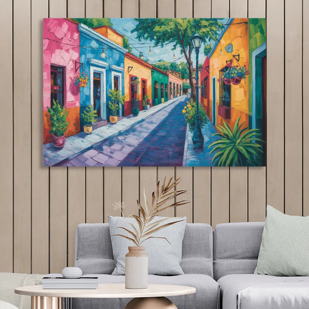 Coyoacán Colorful Streets Sitting Room - Canvas Wall Art