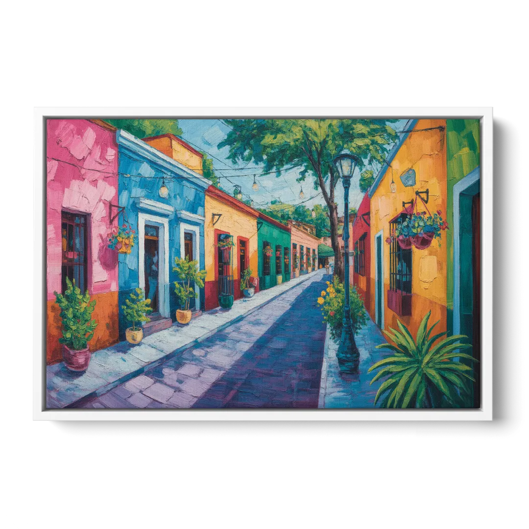 Coyoacán Colorful Streets Front - White Canvas Wall Art
