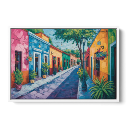 Coyoacán Colorful Streets Front - White Canvas Wall Art