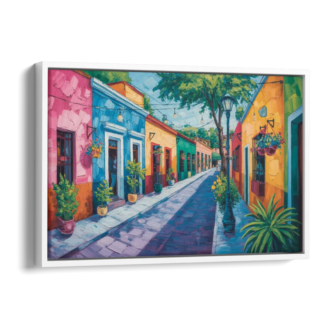 Coyoacán Colorful Streets Side - White Canvas Wall Art
