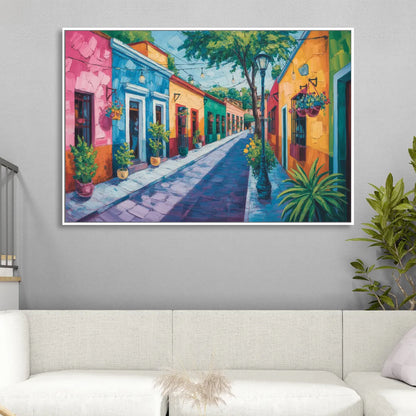 Coyoacán Colorful Streets Sitting Room - White Canvas Wall Art