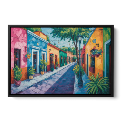 Coyoacán Colorful Streets Front - Black Canvas Wall Art
