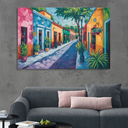 Coyoacán Colorful Streets Living Room - Canvas Wall Art