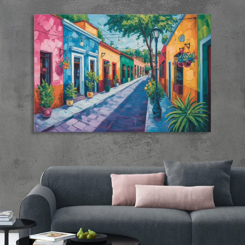 Coyoacán Colorful Streets Living Room - Canvas Wall Art