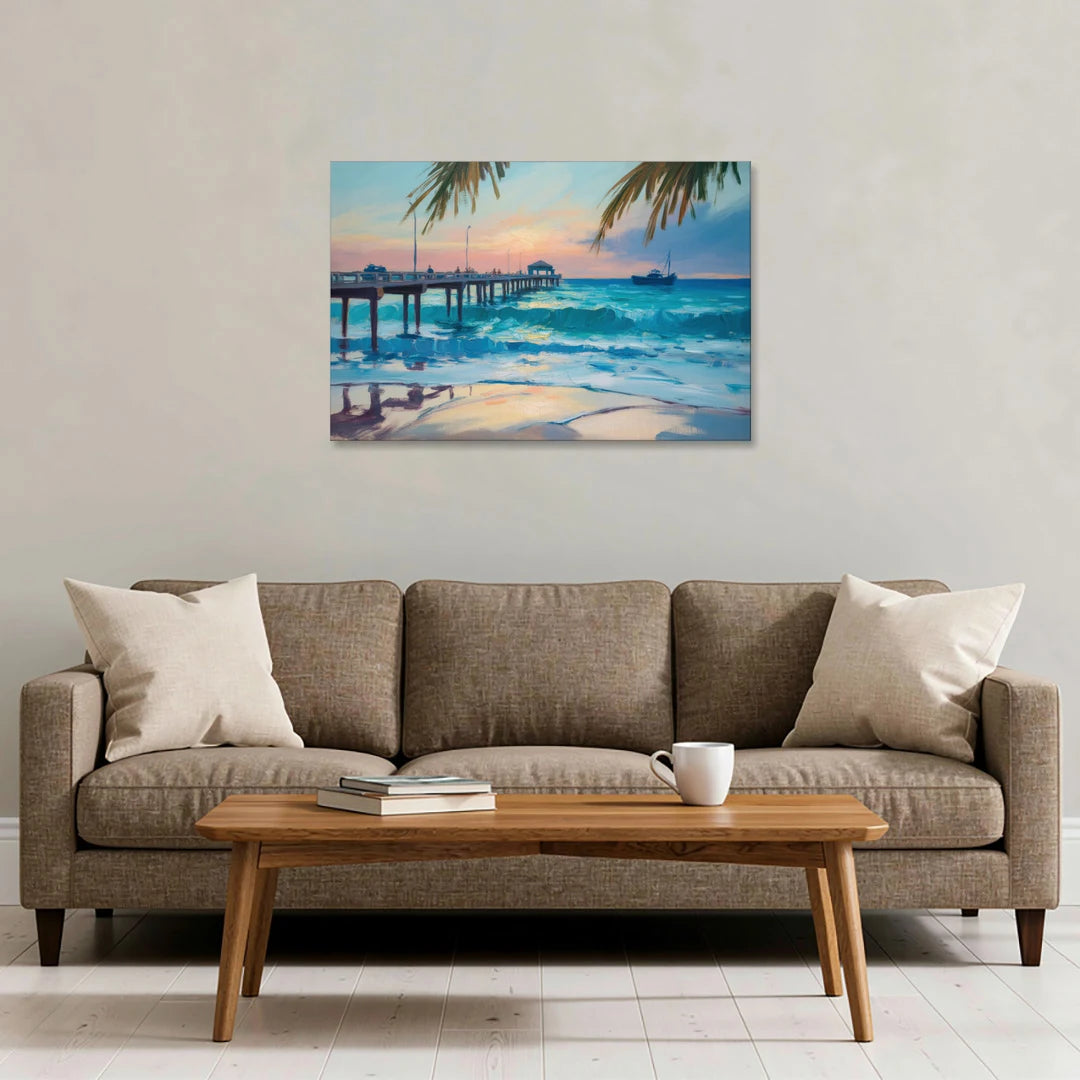 Cozumel Pier Sunrise - Canvas Wall Art - Sofa - 36x24