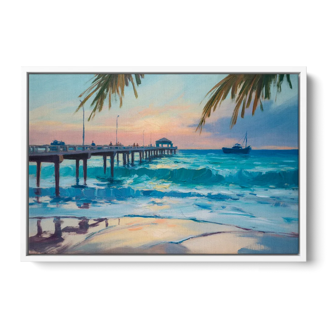 Cozumel Pier Sunrise Front - White Canvas Wall Art