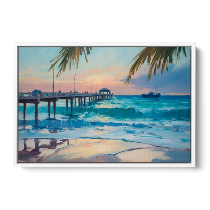 Cozumel Pier Sunrise Front - White Canvas Wall Art
