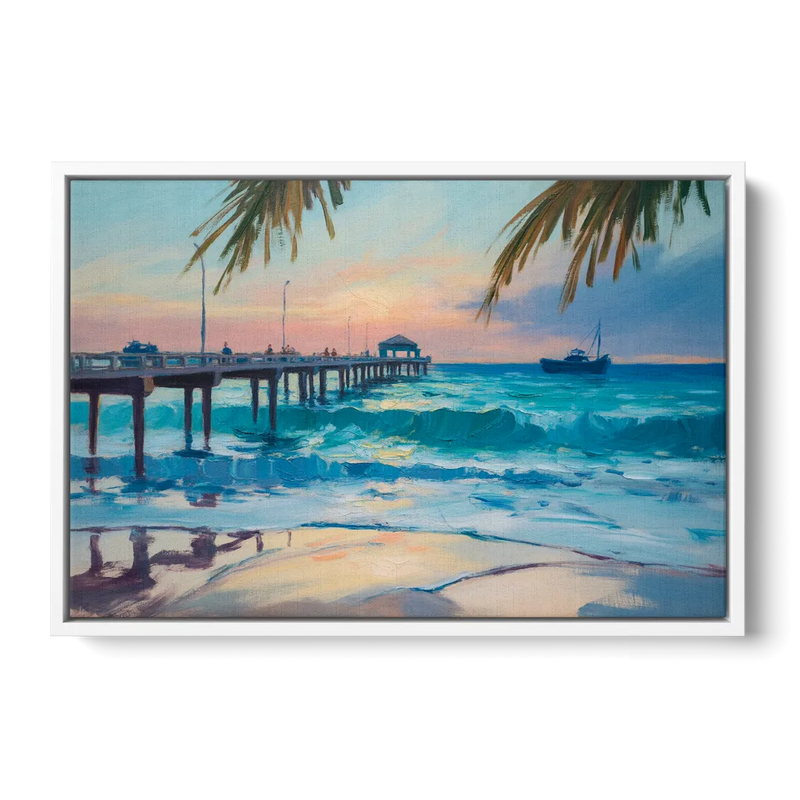 Cozumel Pier Sunrise Front - White Canvas Wall Art