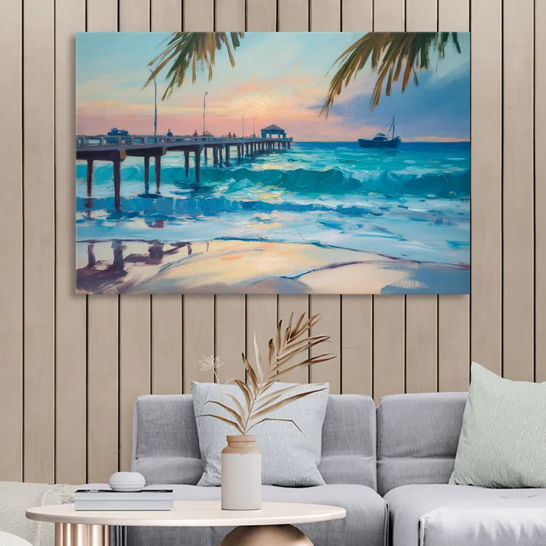 Cozumel Pier Sunrise Living Room - Canvas Wall Art