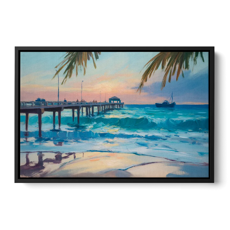 Cozumel Pier Sunrise Front - Black Canvas Wall Art