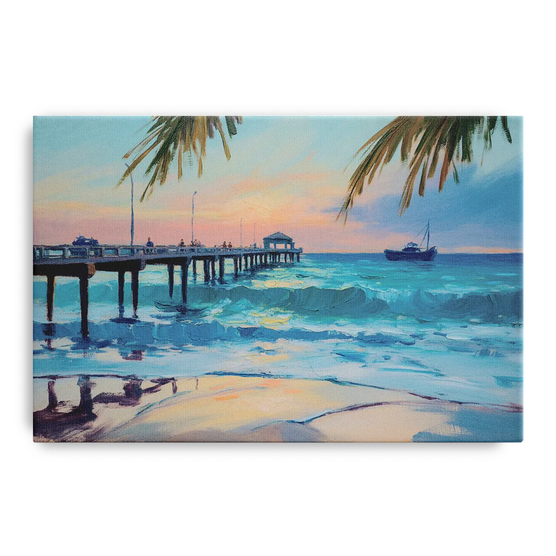 Cozumel Pier Sunrise Front - Canvas Wall Art
