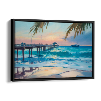 Cozumel Pier Sunrise Side - Black Canvas Wall Art