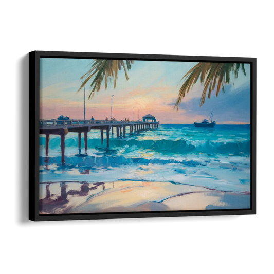 Cozumel Pier Sunrise Side - Black Canvas Wall Art