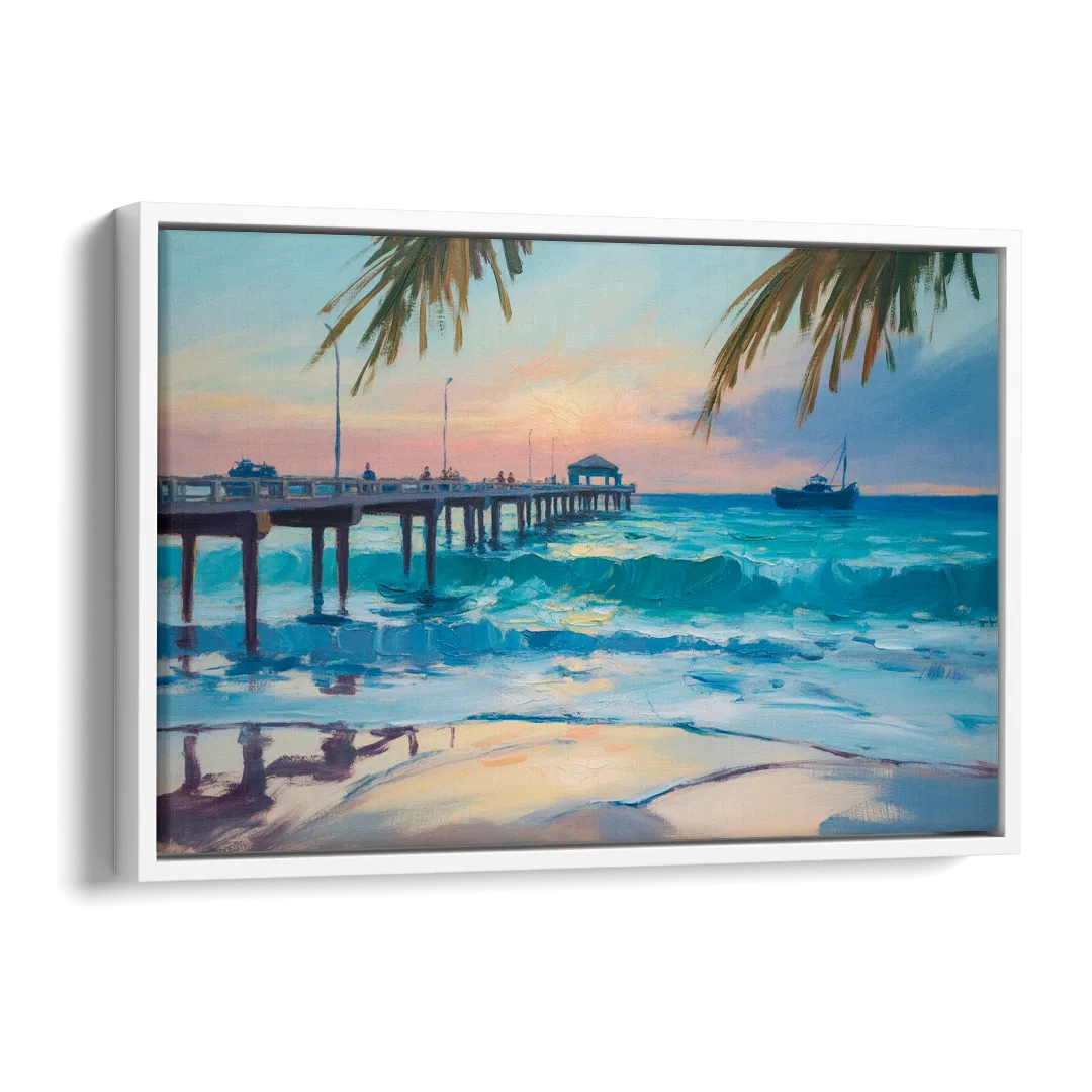 Cozumel Pier Sunrise Side - White Canvas Wall Art