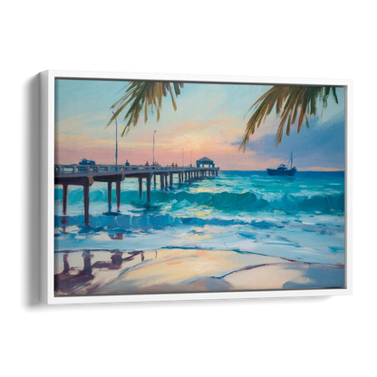 Cozumel Pier Sunrise Side - White Canvas Wall Art