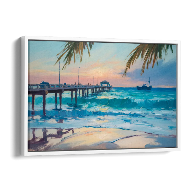 Cozumel Pier Sunrise Side - White Canvas Wall Art