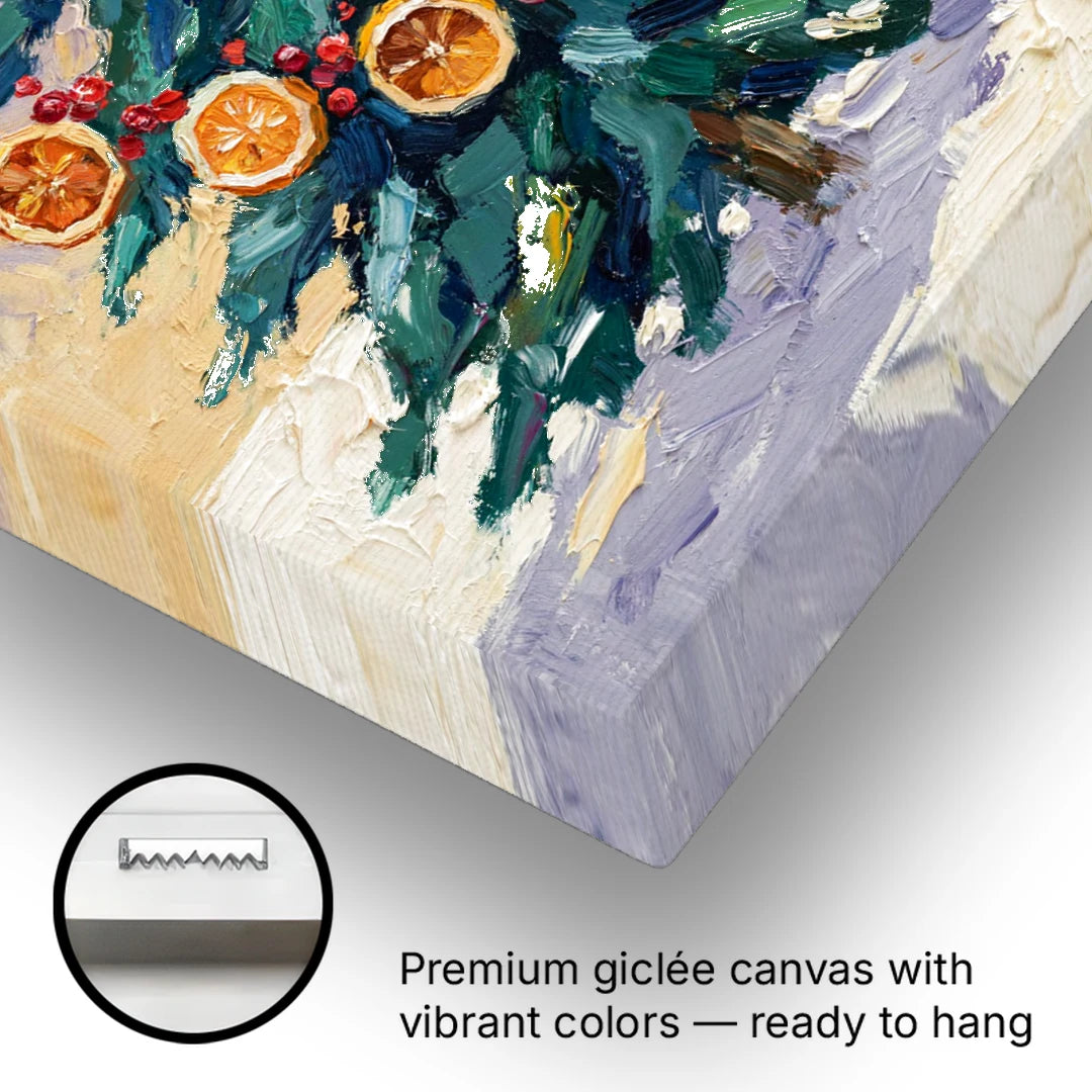 Cozy Christmas Dried Orange Garland Fir - Canvas Wall Art - Gallery Wrap Corner