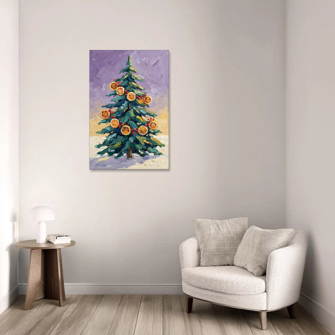 Cozy Christmas Dried Orange Garland Fir - Canvas Wall Art - Sofa - 24x36