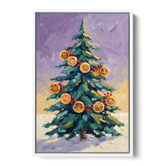 Cozy Christmas Dried Orange Garland Fir - White Framed Canvas Wall Art - Front