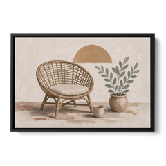 Cozy Wall Art for Living Room with Rattan Chair - Black Framed Canvas Wall Art - Front