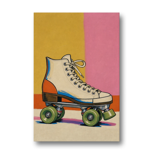 Cream Roller Skate with Green Wheels - Canvas Wall Art - Front