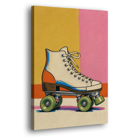 Cream Roller Skate with Green Wheels - Canvas Wall Art - Side