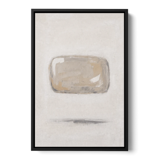 Cream Wall Art with Floating Birch Bark Stone - Black Framed Canvas Wall Art - Front
