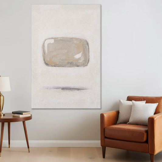 Cream Wall Art with Floating Birch Bark Stone - Canvas Wall Art - Sofa - 40x60