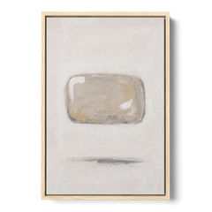 Cream Wall Art with Floating Birch Bark Stone - Oak Framed Canvas Wall Art - Front