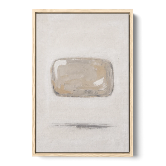 Cream Wall Art with Floating Birch Bark Stone - Oak Framed Canvas Wall Art - Front