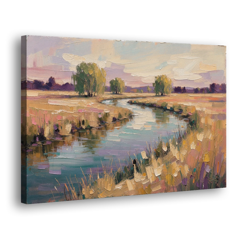 Creek Painting Winding Through a Summer Meadow - Canvas Wall Art - Side